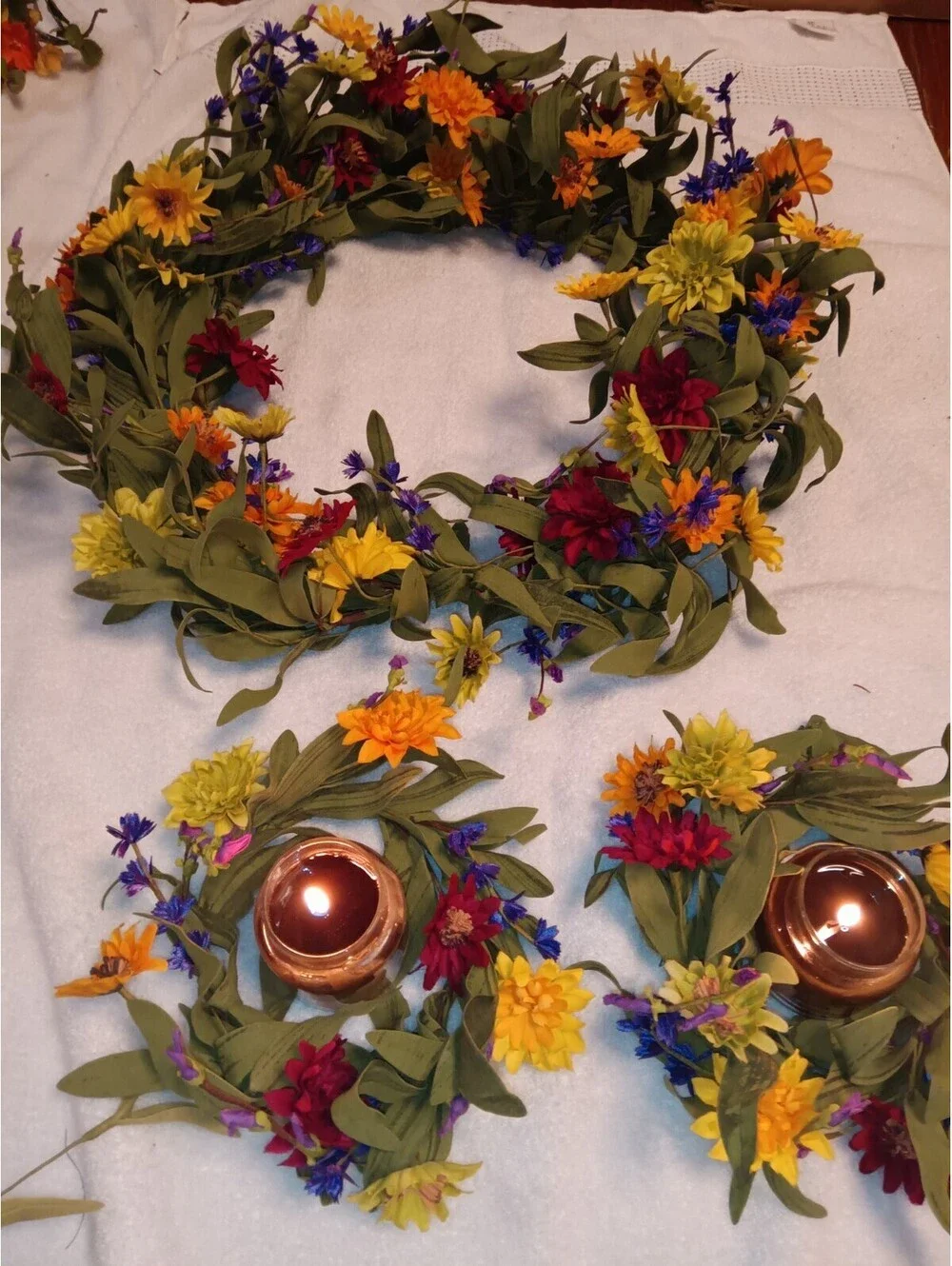 5pc Artificial Wildflower Centerpiece Wreath Candle Rings And Candlestick Rings